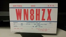 amateur ham radio QSL postcard WN8HZX Archie L. Miller 1960s New Paris Ohio