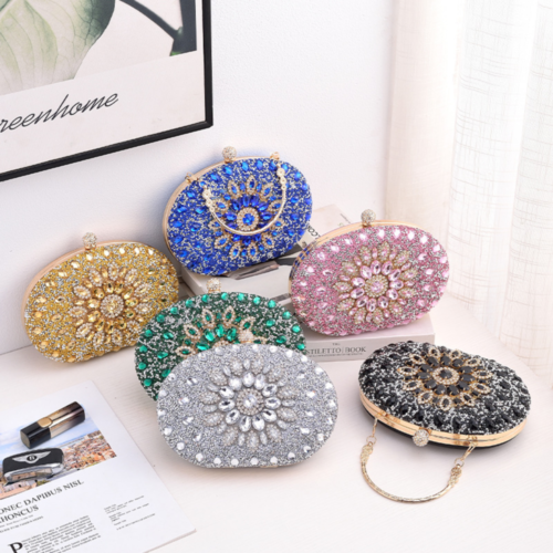 Women Glitter Crystal Handbag Rhinestone Clutch Banquet Bag Shoulder Shiny Bag - Picture 1 of 21