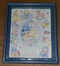 Blue Framed Star Light Star Bright Picture Nursery Wall Decor Vtg Home Interiors