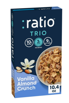 Ratio Trio Vanilla Almond Crunch Cereal, 10g Protein, Keto Friendly, 10.4 oz