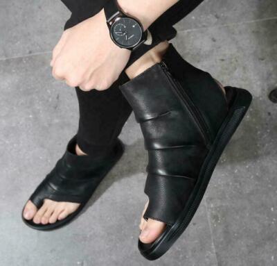 Men's Real Leather Sandals Shoes Beach Fashion Roman Summer Boots Clip Toe Flats