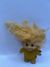 Vintage 60’s Thomas Dam Troll Orange Hair Amber Glass Eyes Round Feet Caveman