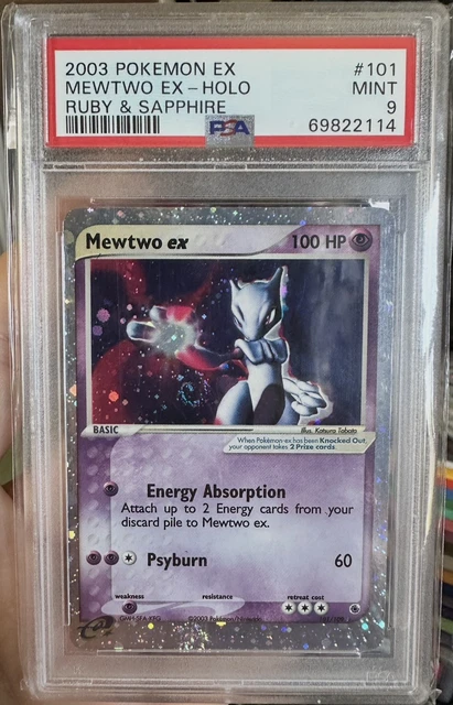 MEWTWO EX 2003 POKEMON EX RUBY & SAPPHIRE #101 MINT PSA 9 WITH 2 SWIRLS 