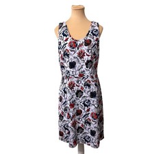 Ann Taylor White Floral Paisley Sleeveless Sheath Dress Size 10 Red Navy Blue