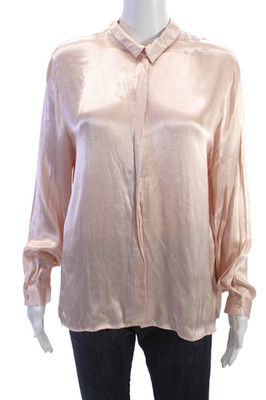 Zara Basic Women Pink Collared Viscose Long Sleeve Blouse Size XL