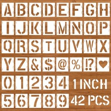 42 Pcs Letters Numbers and Symbols Stencil, 1 Inch Reusable Plastic White