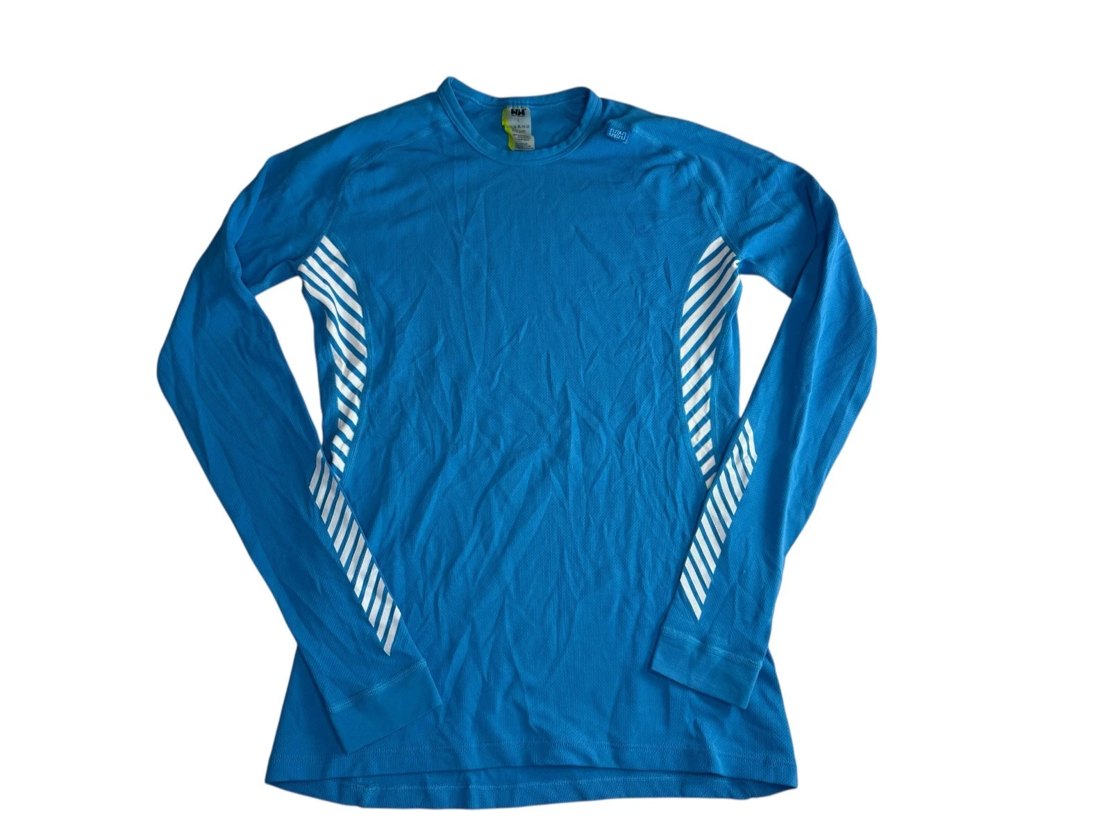 Helly Hansen Shirt, Long Sleeve Blue White Stripe Base Layer Top Women's L, LIFA