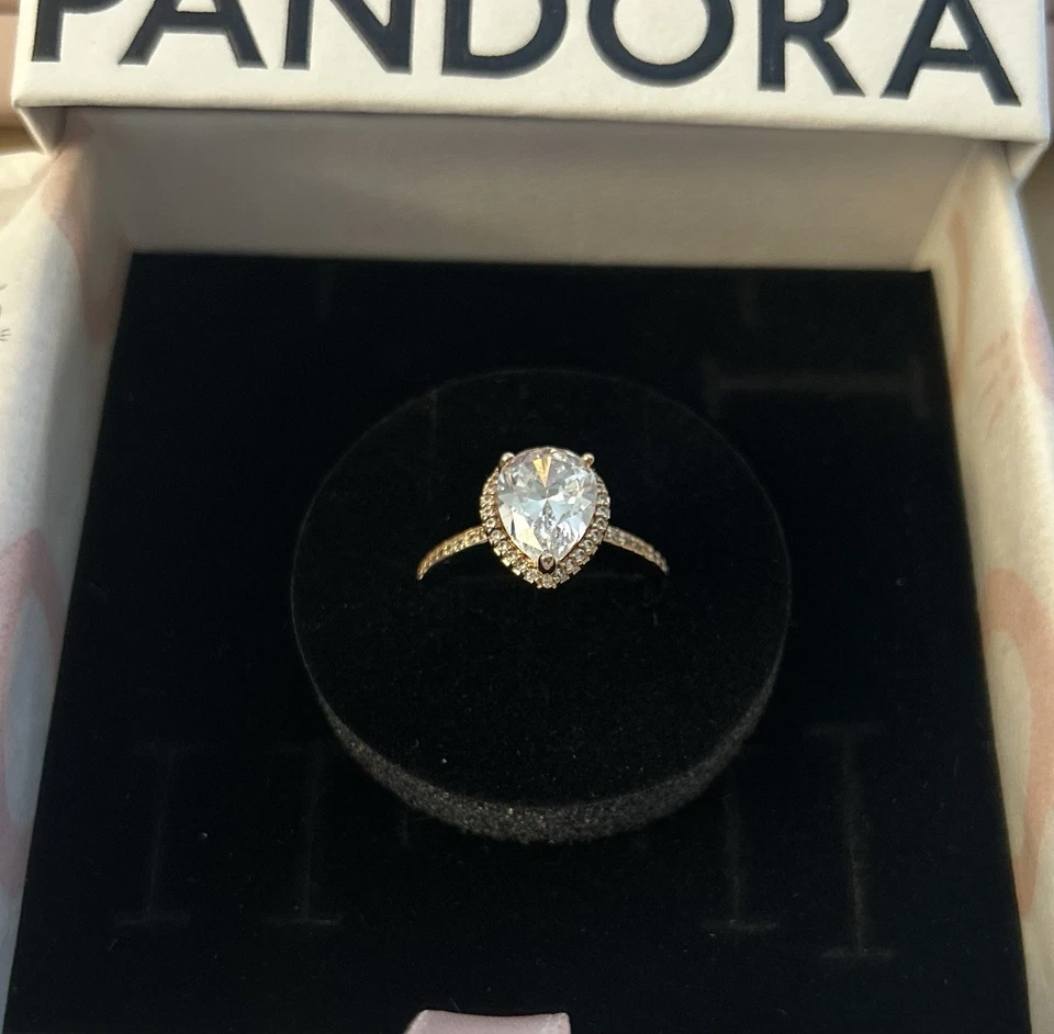 Auténtico Anillo Pandora Brillante Lágrima Halo Foto 3 de 4