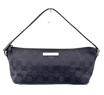 GUCCI Accessory Pouch GG Canvas Mini Handbag Black Authentic