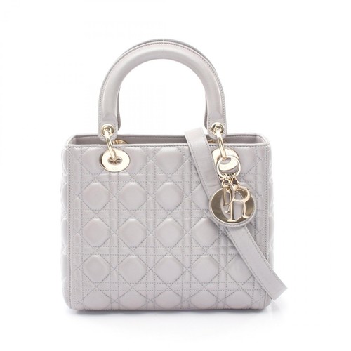 Christian Dior LADY DIOR Medium Shoulder Crossbody Handbag leather Gray Used