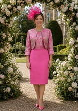 Izabella Mother of Bride Size 12 Candy Pink Dress Jacket  & Fascinator