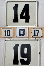 VTG Enameled Metal House Number Plaque / Retro Address Sign # 10, 13, 14, 17, 19