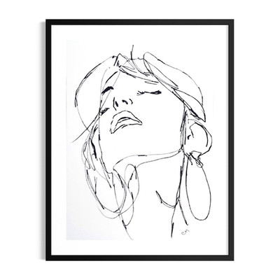 Original Abstract Portrait 9x12 Woman Painting Acrylic Black White Wall Art 