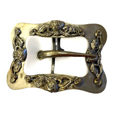 Vintage Belt Buckle 3.5  Embossed Roses Silverplated