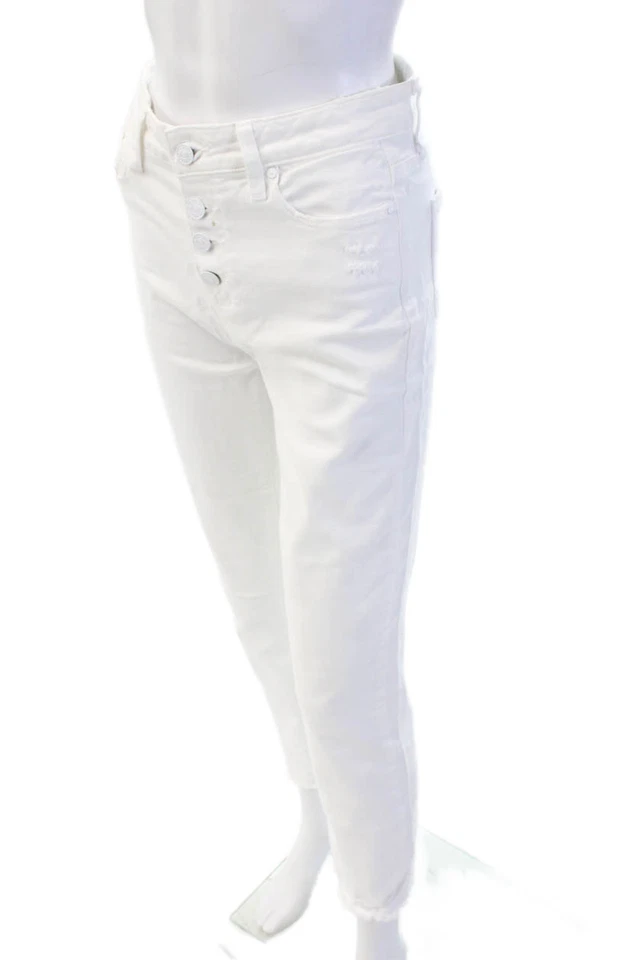 Pantalones de mezclilla recortados Paige para mujer blancos Boyfriend 98 % algodón 2 % elastano talla 26 Foto 2 de 4