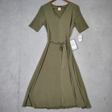 Msk Midi Dress Women's Medium Olive Green Jersey Belted Waist Short Sleeve NWT