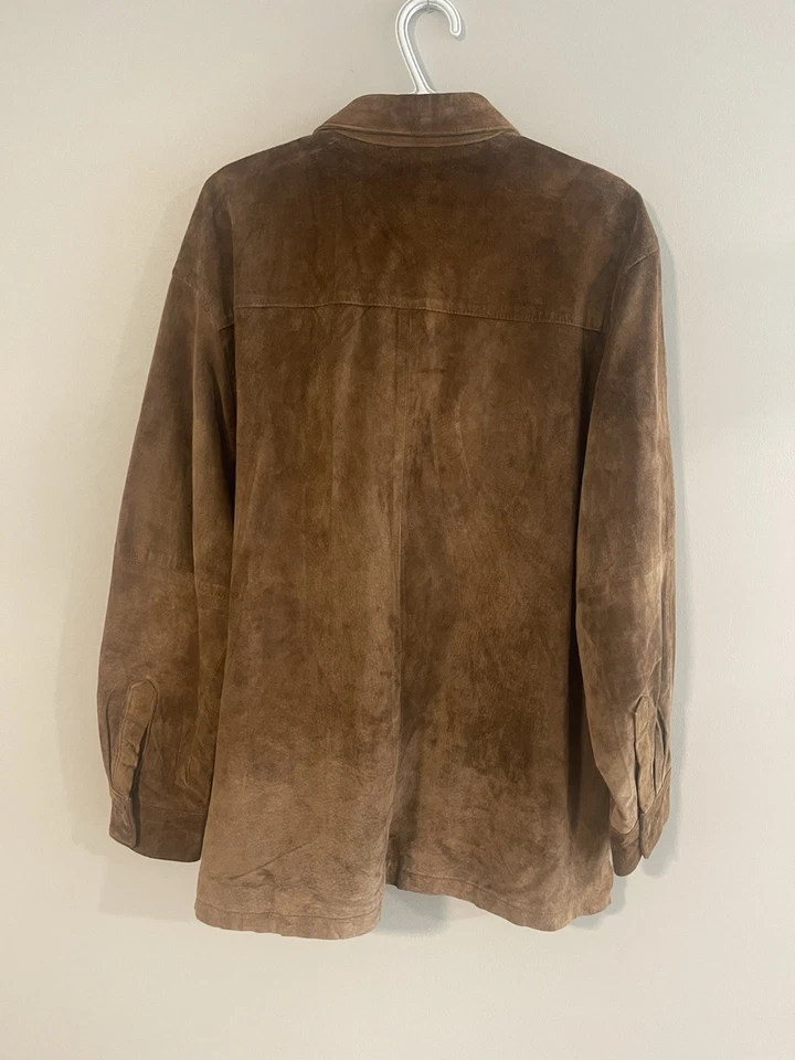 Mens Vintage Perry Ellis Brown Suede Shirt Jacket Size L Button Front Classic - Image 2 of 4