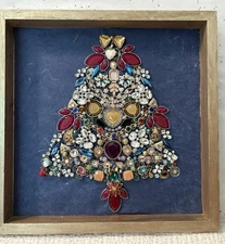 Handmade VIntage-Contemporary  Jewelry Art CHRISTMAS TREE Wall Picture 12” OOAK