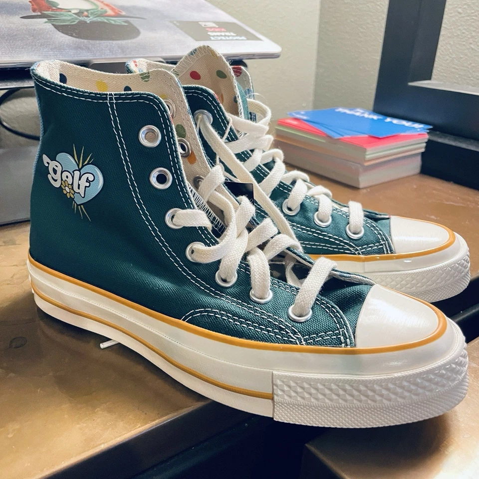 Sapato Converse Chuck 70 GOLF WANG Feminino Lona Verde Amarelo A04325C-GGYWY Tamanho 5 - Imagem 3 de 4