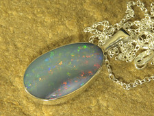 Dark opal pendant necklace Sterling Silver 18” chain bright RGB colour bars