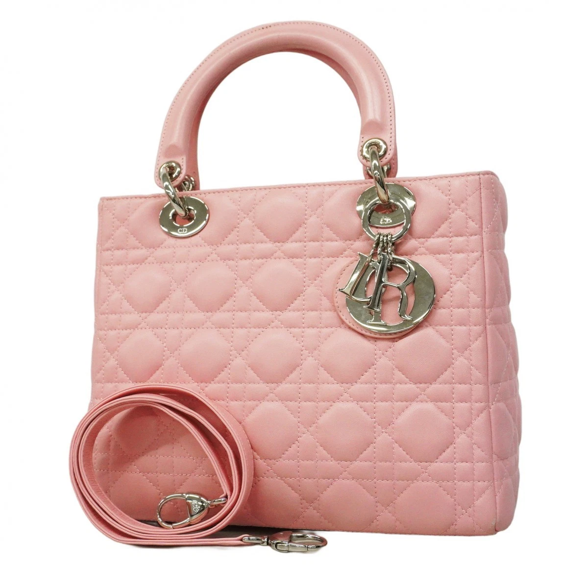SAC À MAIN AUTHENTIQUE CHRISTIAN DIOR CANNAGE LADY DIOR CUIR ROSE FEMME F/S