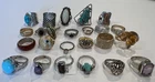 Vintage Costume Jewelry Lot Of 24 Mixed Rings w/ Gemstones Sterling Turquoise
