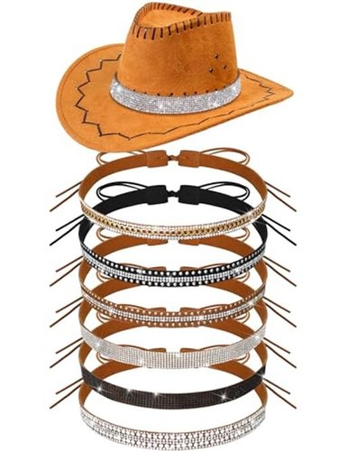 6 Pcs Bling Rhinestone Hat Band Rhinestone Cowboy Hat Black White Stylish