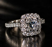 1.5 ct Cushion Cut Square Moissanite Ring 925 Silver Rhodium Plated Size 7