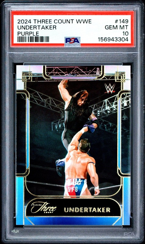 2024 Panini THREE COUNT WWE Purple Foil GEM MINT PSA 10 # 149 THE UNDERTAKER 5/8