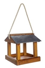 Hanging Bird Table Slate Roof Garden Wild Bird Wooden Tray House Feeder