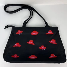 Red Hat Society Purse Shoulder Bag Black Red Purple Embroidery Zip Close