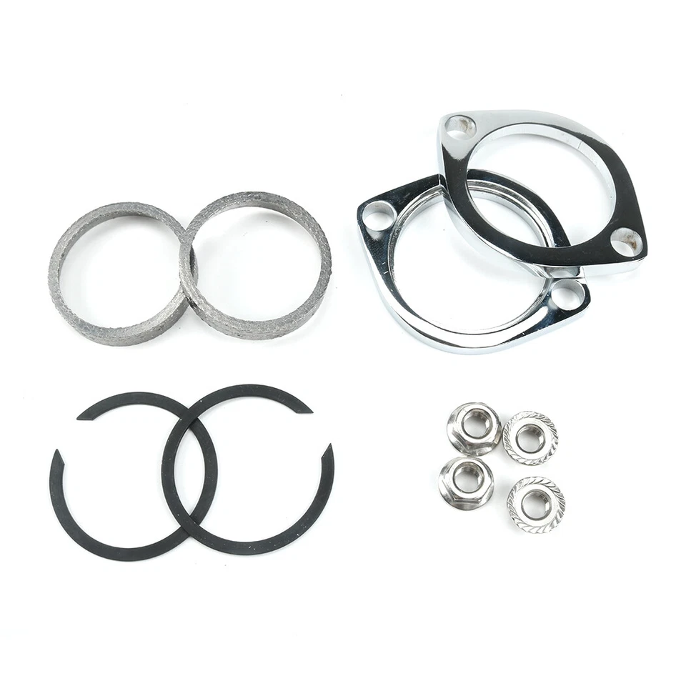 Kit de instalación de brida de escape par bridas juntas clips en C tuercas arandelas para Harley Foto 3 de 4