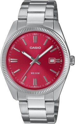 Casio MTP-1302PD-4AVEF HERREN UHR STAHL ROT 38mm DATUM UNTERPREIS
