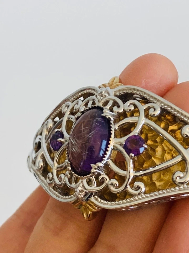 Michael Valitutti NH sterling silver 18k gold vermeil amethyst rutile bracelet - Imagem 3 de 4