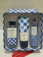 NEW BATH & BODY WORKS GINGHAM GIFT EASEL-STYLE BOX SET MIST CREAM & SHOWER GEL