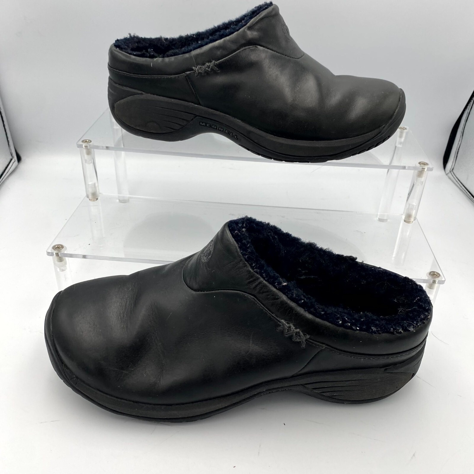 Scarpe slip on Merrell Encore Ice J66616 donna 7 zoccoli pelle nera foderate in pile