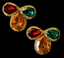 Vintage Musi Gold Tone Colorful Shoe Clips Signed