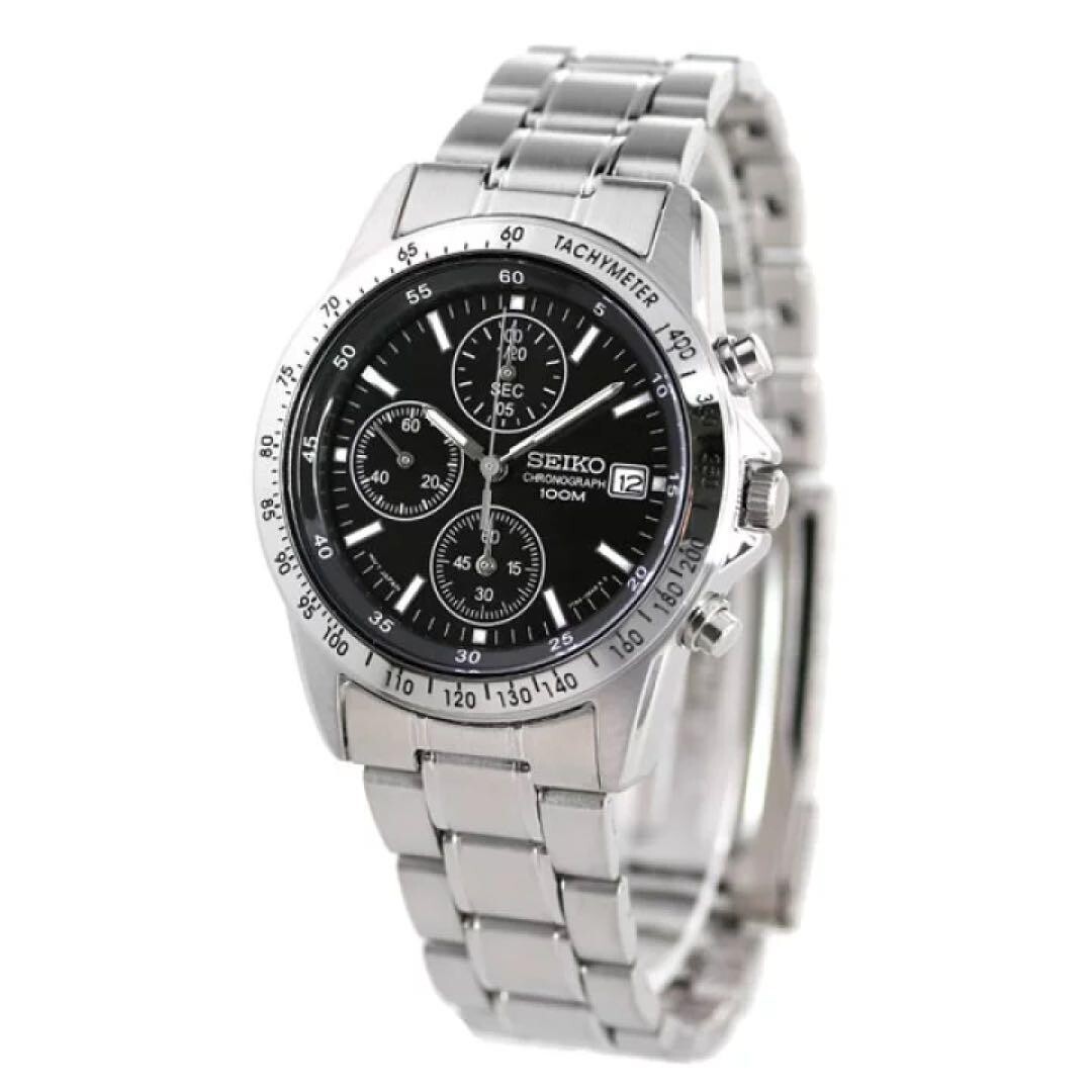 SEIKO Chronograph SND367PC Black Silver Men's Watch New in Box