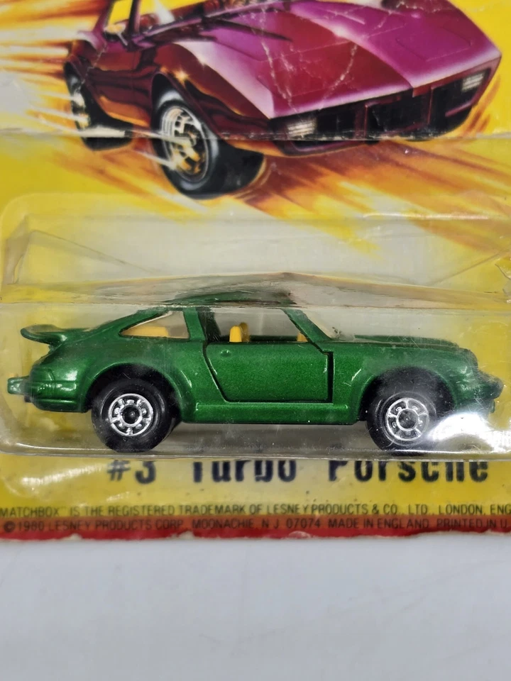 Matchbox #3 Turbo Porsche Green 1980 1-75 England On Card *NOT MINT* - Image 4 of 4