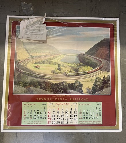 Grif Teller Pennsylvania Railroad Kalender "The Horseshoe Turn" 1951 EUC