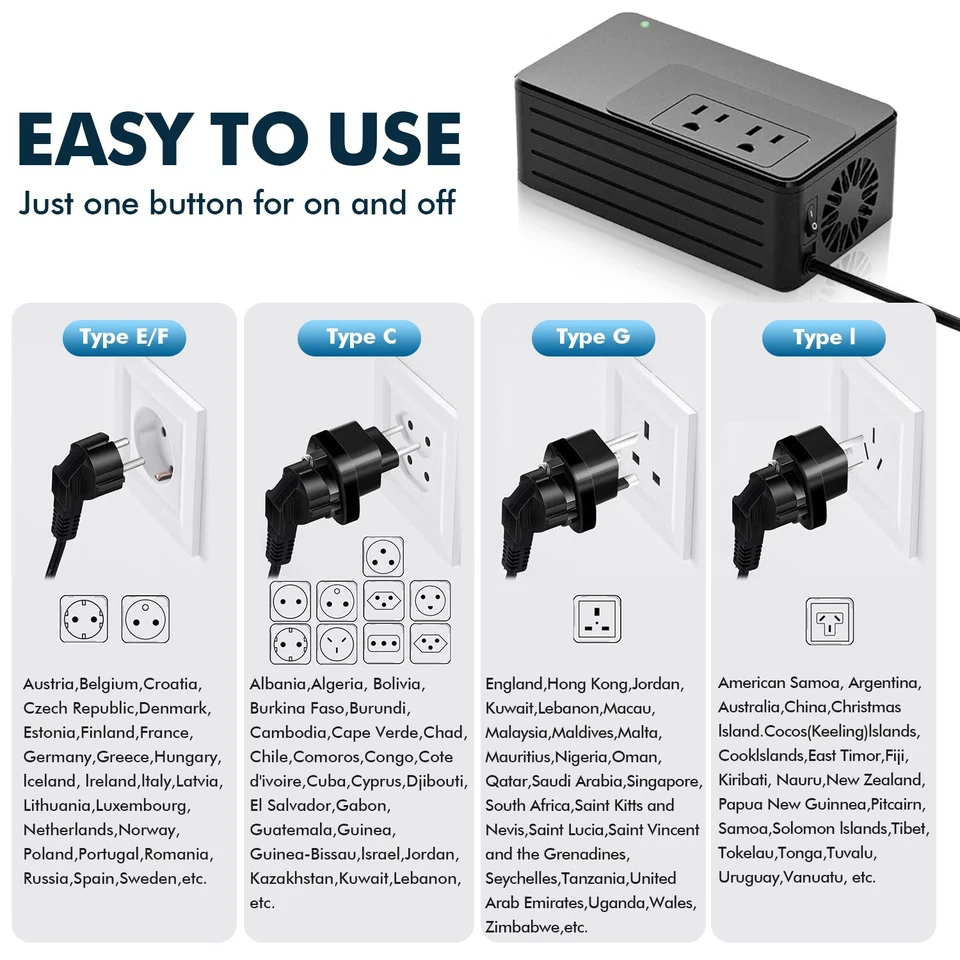 1600W Voltage Converter 220V to 110V, 2 lbs Pure Sine Wave for All US Appliances - Image 2 of 4