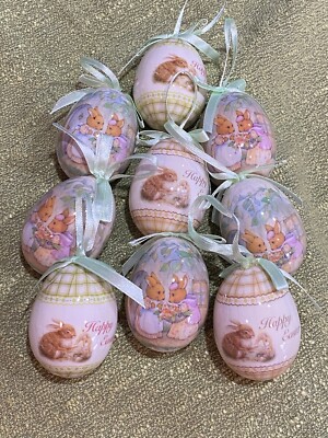 Easter Bunny Rabbit Floral Egg Ornaments Decor Qty of 9