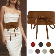Women Faux Leather Self Tie Bowknot Corset Belt Dress Coat Sweater Waistband