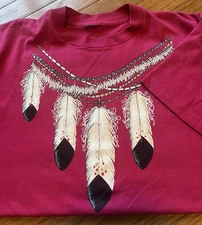 Vintage 90s Native American Texas Feather Mens XL Short Sleeve Pink T Shirt