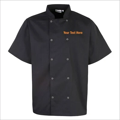 AKA TEXTILE Personalisierte bestickte Arbeitskleidung Unisex Nieten vorne Kurzarm Kochjacke