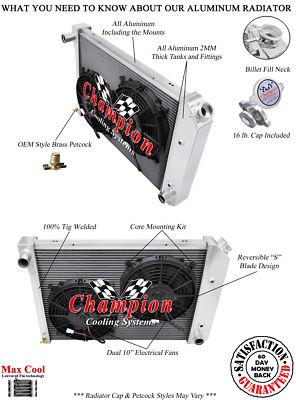SR Champion 3 Row Radiator W/ 2 10'' Fans for 1973 1974 Chevrolet Nova V8 Engine
