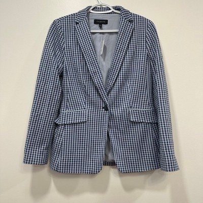 Talbots Blazer Blue Houndstooth 8 NWT $169 Monochrom Single Button Career Cotton