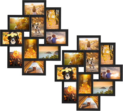 2 Pack 10-Opening 4x6 Black Collage Frames for Wall Decor, Display Photos