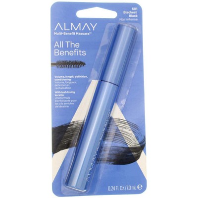 3 Pack Almay Multi-Benefit Washable Mascara, Blackest Black 501, 0.21 fl oz
