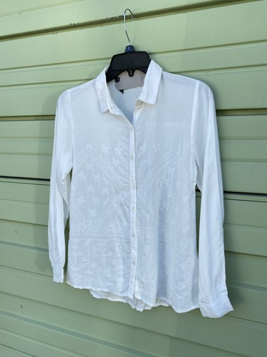 NEW ZARA OFF White EMBROIDERED SHIRT BUTTON DOWN GIRL Long Sleeve 13 14 Y 5954K - 第 4/9 張圖片